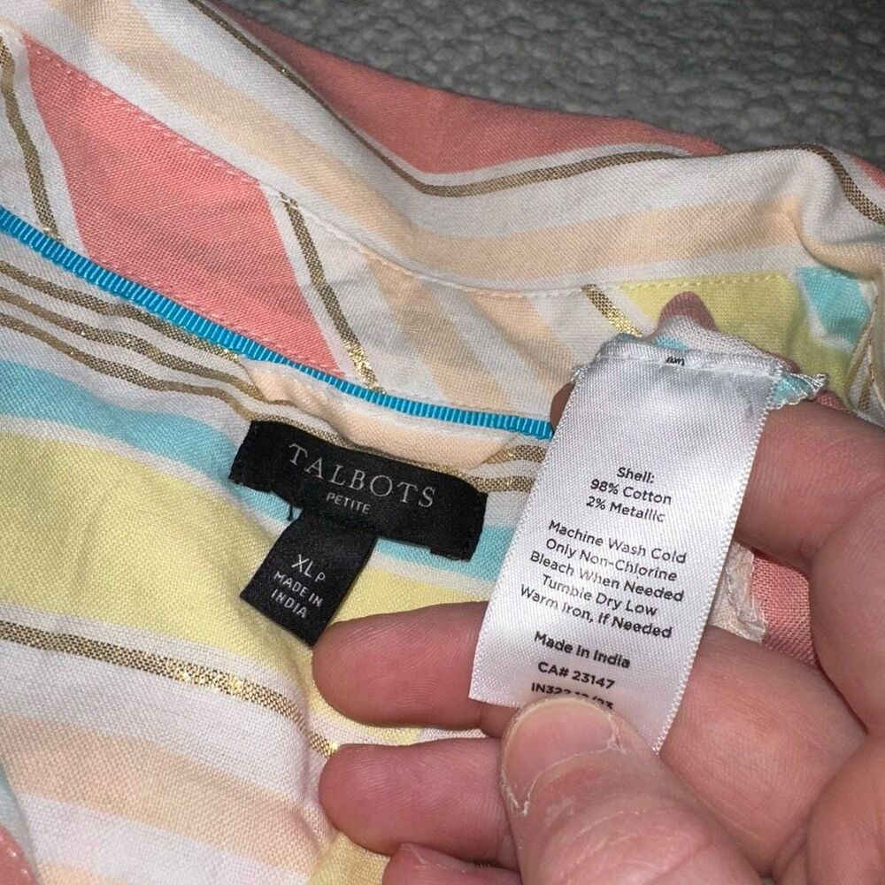 Talbots Petites Xlp Collared Button Colorful Meta… - image 7